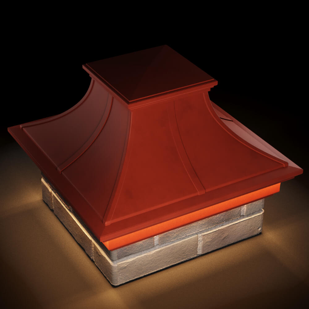 Колпак Zking Монблан Премиум Красный на столб 1.5х1.5 кирпича (385х385мм) с подсветкой